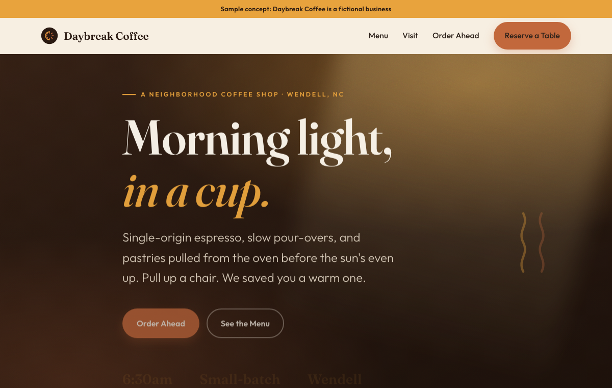 Daybreak Coffee working website demo
